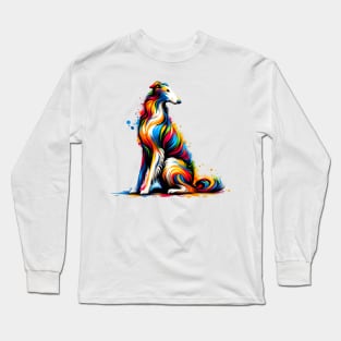 Vibrant Borzoi in Colorful Paint Splash Style Long Sleeve T-Shirt